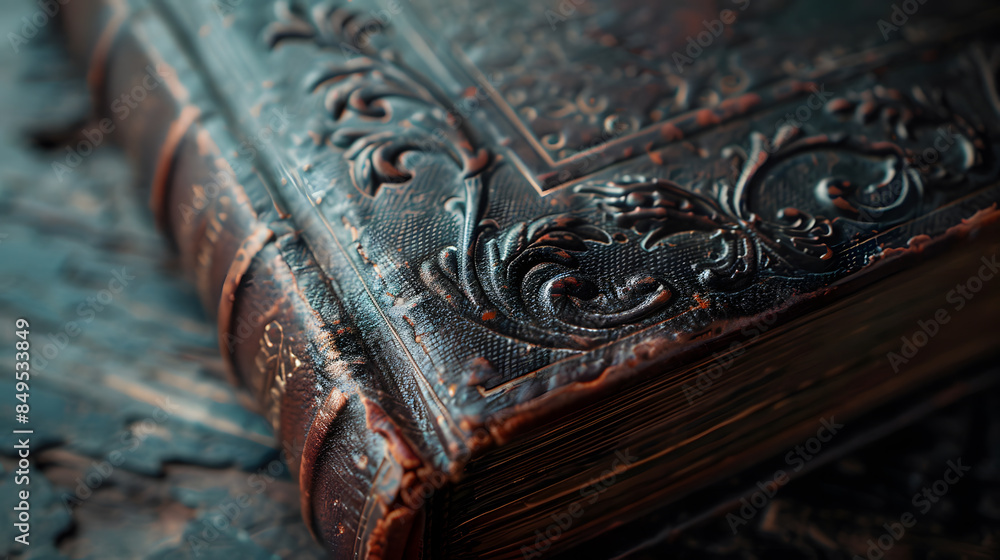 A leather bound book with gold embossing on the spine A leather bound book with gold embossing on the spine