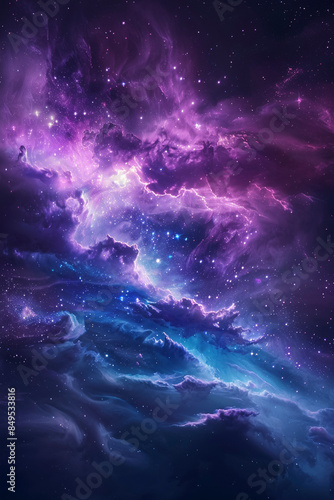 space galaxy background with nebula clouds and distant stars, purple and blue tones