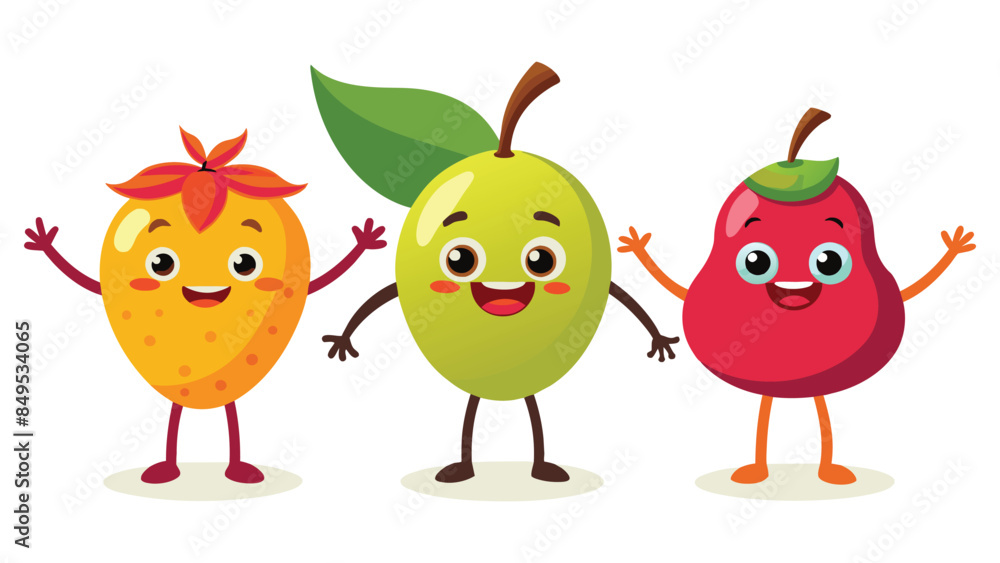 Big Set cute cartoon realistic fruits characters Big Set cute cartoon realistic fruits characters