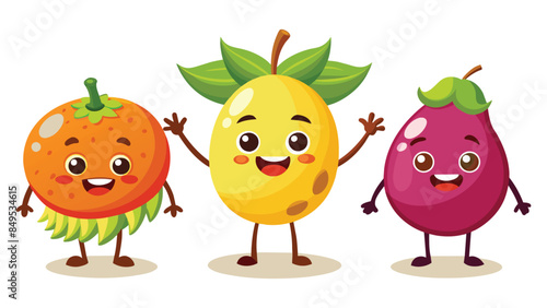 Big Set cute cartoon realistic fruits characters