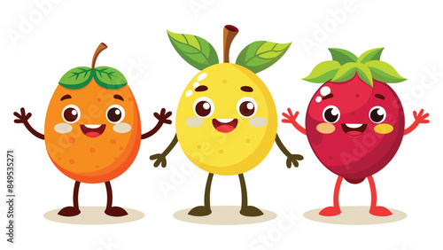 Big Set cute cartoon realistic fruits characters