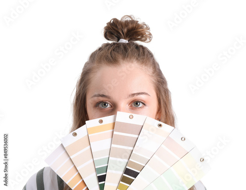 Young woman holding a color...