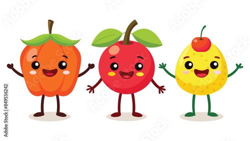 Big Set cute cartoon realistic fruits characters