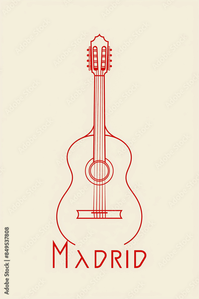 Madrid poster featuring a simple line drawing of a Flamenco guitar. Madrid poster featuring a simple line drawing of a Flamenco guitar.