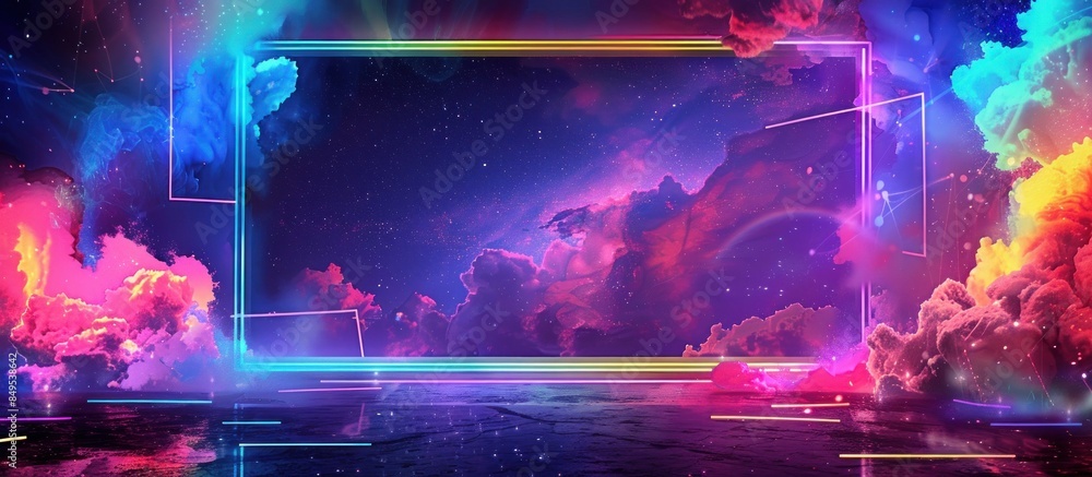 Fototapeta premium Background Frame Cyberpunk element digital neon light rainbow game banner Interface wallpaper AI generated image