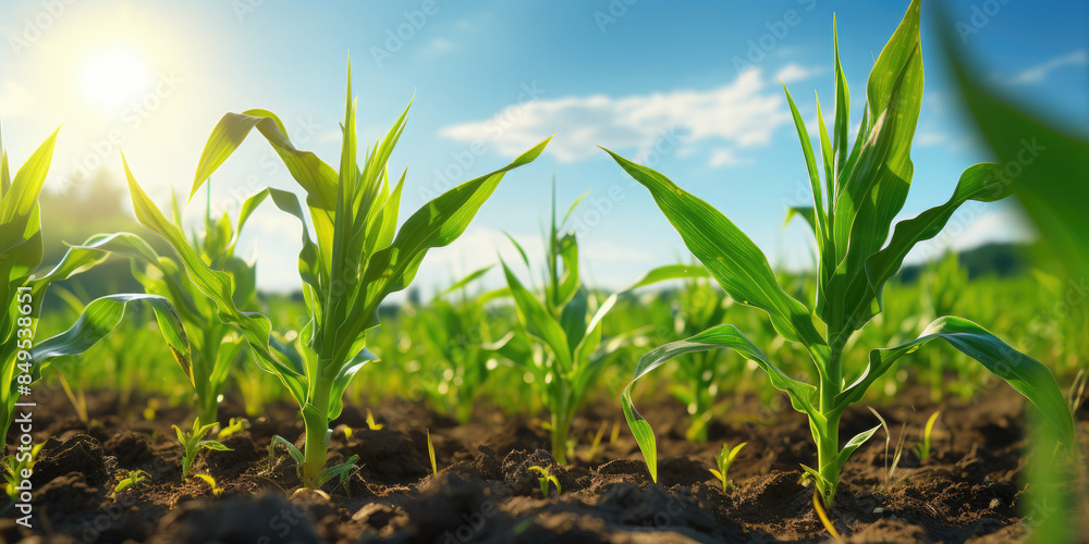 Obraz premium Corn fields with young plants