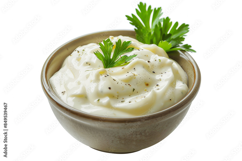 Tartar sauce ceramic bowl close-up isolated on white background, natural healthy gourmet, organic food. Culinary traditional ingredients Tartar sauce ceramic bowl close-up isolated on white background, natural healthy gourmet, organic food. Culinary traditional ingredients