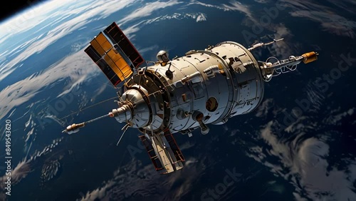 Wallpaper Mural Communications satellite orbiting Earth with solar panels deployed, showcasing a view of the planets surface and atmosphere Torontodigital.ca