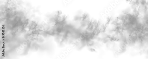 Grey smoke puff, white background and studio with no people with fog in the air. For used on light backgrounds. Transparency only in vector PNG format.	