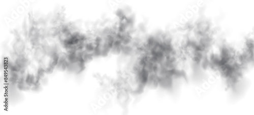 Special effect of steam, smoke, fog, clouds. Abstract gas on transparent background, vapor machine steam or explosion dust, dry ice effect, condensation, fume. Vector PNG illustration.	