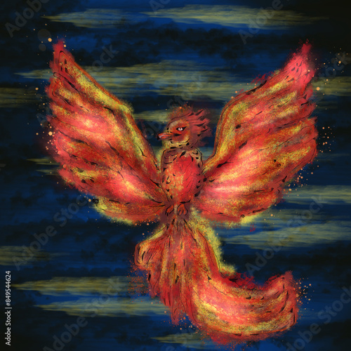 Painted phoenix in the krita program photo