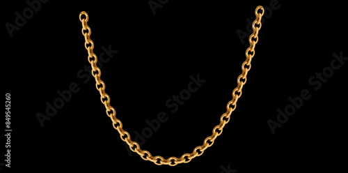 Stylish Gold Chain Isolated On Black Background, Gold Jewelry Vector Illustration.	