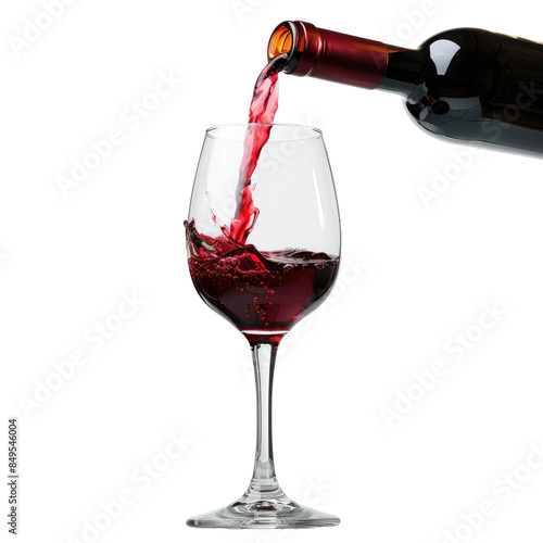  Pouring red wine in a glass isolated on white background 