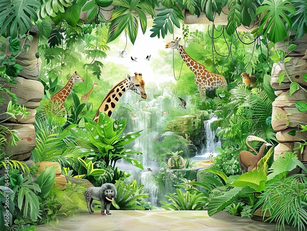 Animals in a botanic garden, zoo Animals in a botanic garden, zoo