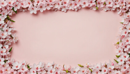 Transparent botanical design featuring isolated cherry blossom petals for a photorealistic, generative AI layout with a floral frame border