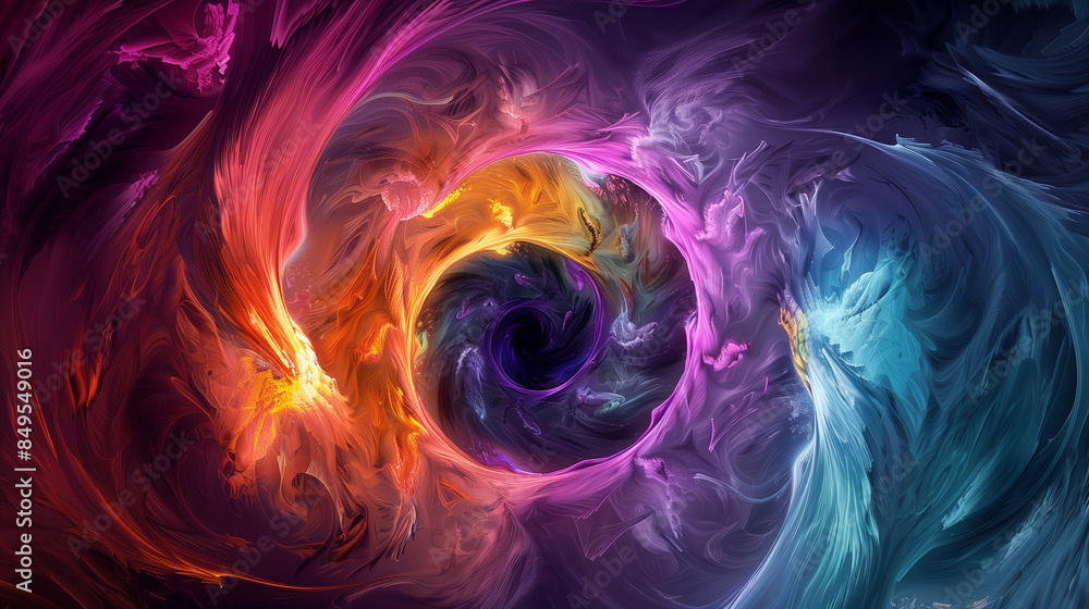 A dynamic pattern of fractal circles that pulsate with intense colors. Geometric shapes and their multicolored composition create a mesmerizing effect. A dynamic pattern of fractal circles that pulsate with intense colors. Geometric shapes and their multicolored composition create a mesmerizing effect.