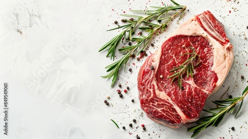 Fresh raw beef ribeye meat on a white background