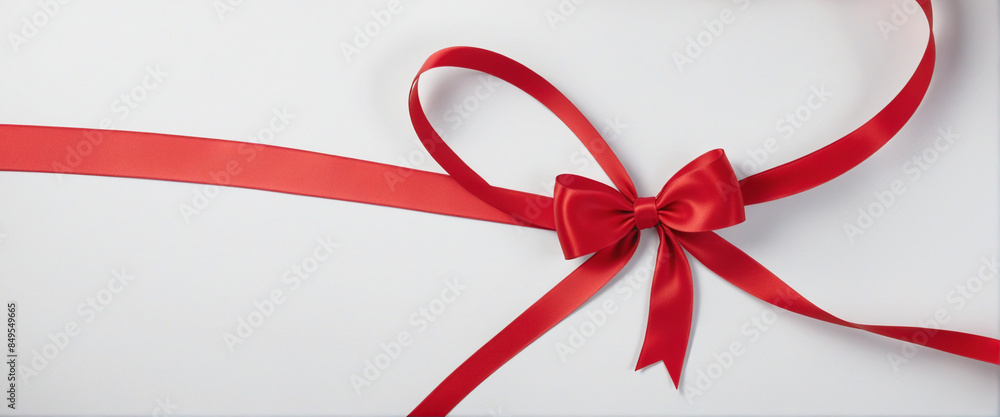 Cut-out red ribbon and bow as a decorative gift tied with satin tape Cut-out red ribbon and bow as a decorative gift tied with satin tape