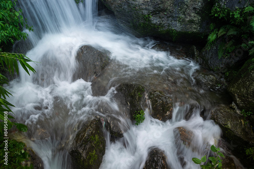 Paglajhora waterfall , famous waterfall in monsoon, at Kurseong, Himalayan mountains of Darjeeling, West Bengal, India. Origin of Mahananda River flowing through Mahananda Wildlife Sanctuary.