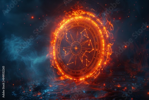 Flaming Compass With Star Constellations