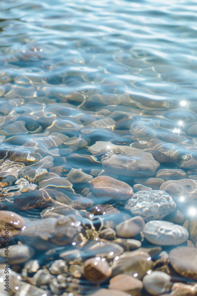 Clear Water Rippling Over Smooth Stones On Sunny Day Clear Water Rippling Over Smooth Stones On Sunny Day