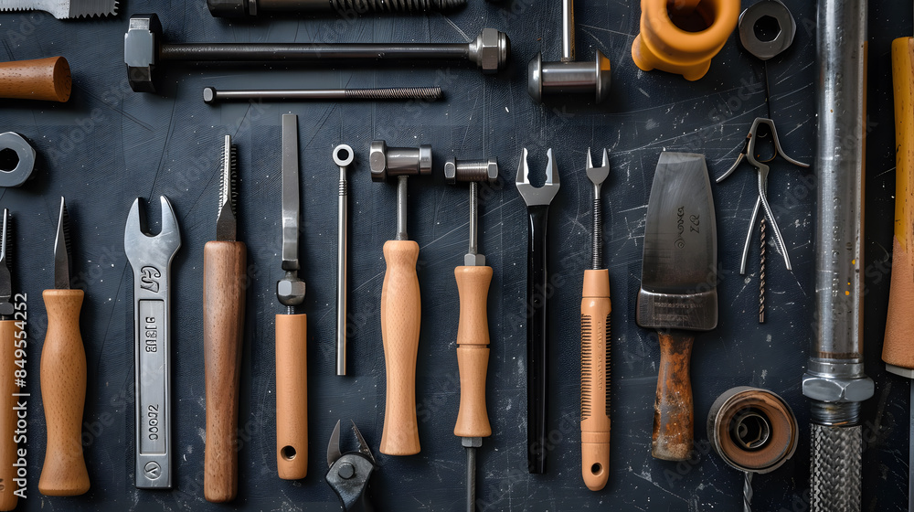 A collection of tools and equipment, including knives, scissors, and pliers A collection of tools and equipment, including knives, scissors, and pliers