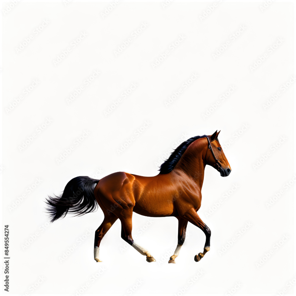 Obraz premium A magnificent portrait of a brown horse in motion, showcasing its powerful and graceful stride