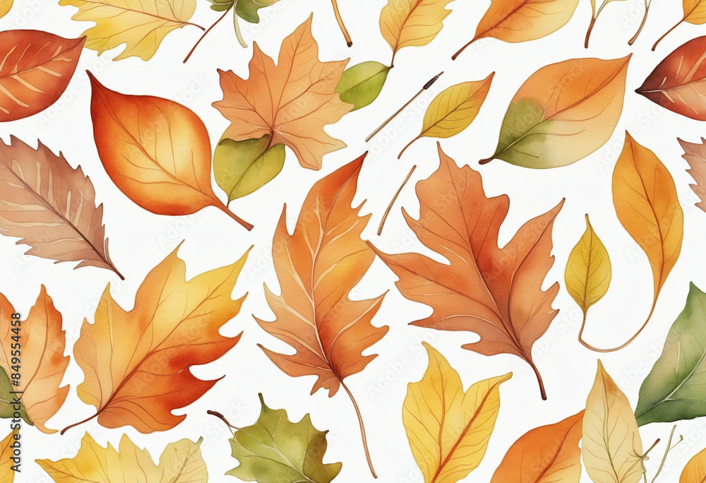 Vibrant autumn foliage painted in watercolors and isolated on a white transparent background Vibrant autumn foliage painted in watercolors and isolated on a white transparent background