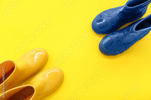 Yellow and blue rubber rain...