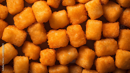 tater tots background image; golden hot American-style appetizer snack food photo