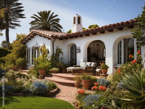 A Serene Afternoon at a Spanish-Style Home's Garden © P-O-P