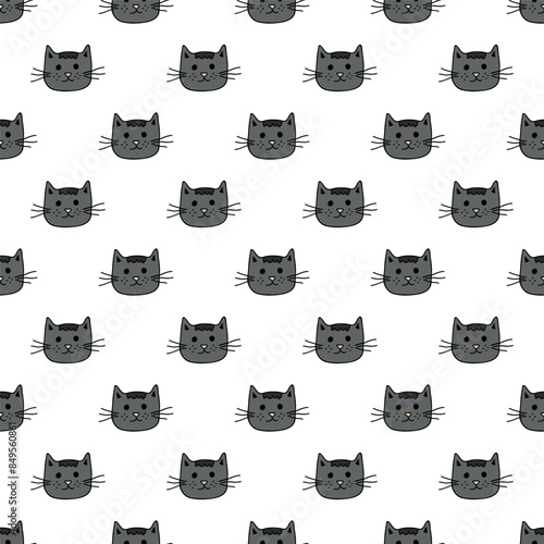 Seamless pattern with cat muzzle doodle for decorative print, wrapping paper, greeting cards, wallpaper and fabric