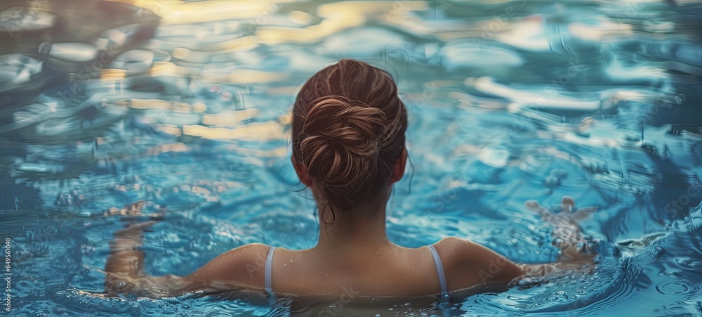 Young woman relaxing in the pool. back view. Young woman relaxing in the pool. back view.