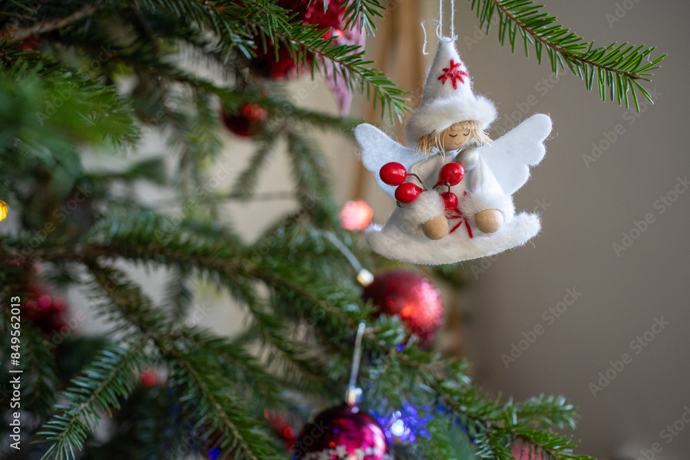 Fototapeta premium christmas tree decorations with angel