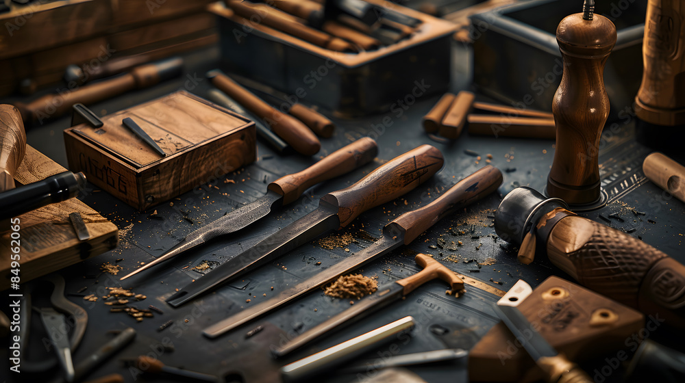 A table with many knives and other tools on it A table with many knives and other tools on it