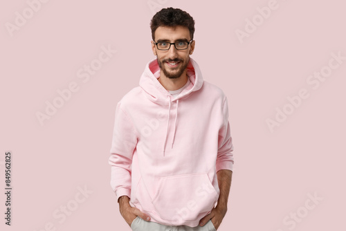 Handsome man in hoodie on p...