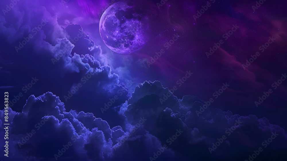 Fototapeta premium A purple sky with a large moon and stars
