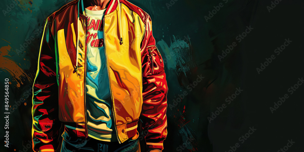 Fototapeta premium Fashion (Letterman Jacket): A figure wearing a letterman jacket, symbolizing the fashion trend of the 1950s