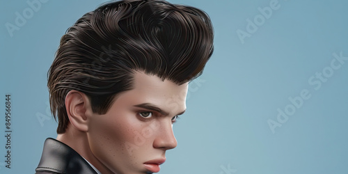 Hairstyle (Greaser Hair): A figure with greaser-style hair, representing the popular hairstyle of the 1950s photo