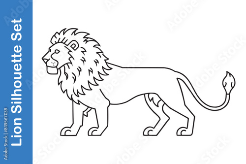 Lion silhouette set with editable vector collections.  photo