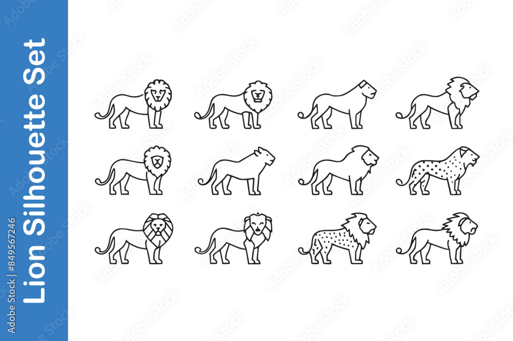 Lion silhouette set with editable vector collections. Lion silhouette set with editable vector collections.