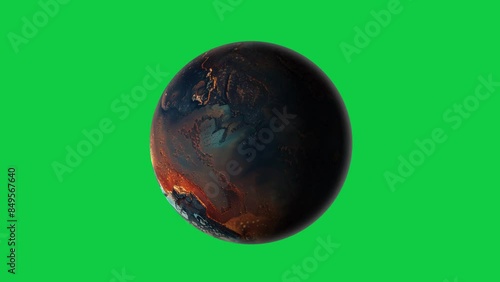dark color abstract unknown planet rotation seamless looping animation in green screen