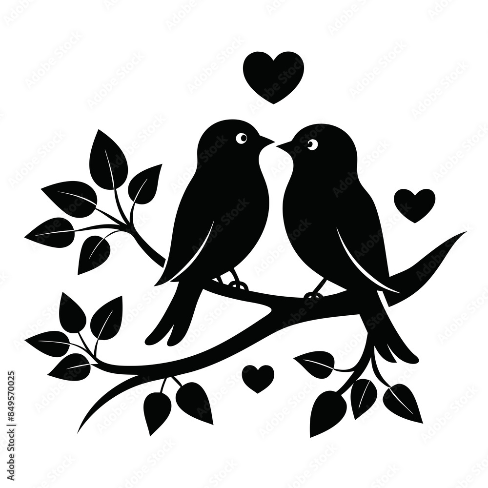 Bird silhouette on branch vector Bird silhouette on branch vector
