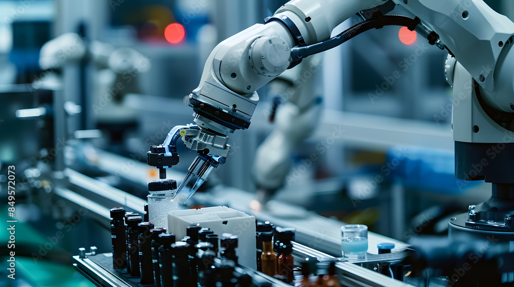 A robot is looking at a piece of metal A robot is looking at a piece of metal