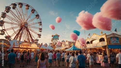 Wallpaper Mural whimsical summer carnival with a Ferris wheel, cotton candy, and happy crowds Torontodigital.ca