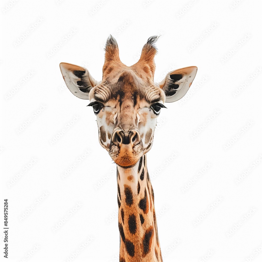 Fototapeta premium A photo of a giraffe, isolated on a white background for clear png image
