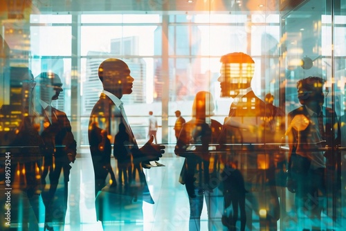Wallpaper Mural dynamic display of corporate diversity as a group of business professionals from various backgrounds engage in a lively conversation in the sleek and modern office lobby. Torontodigital.ca