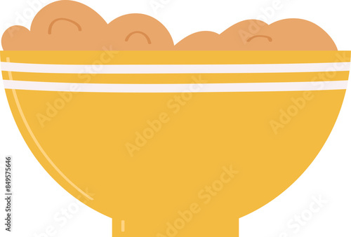 Yellow bowl mashed potatoes cartoon illustration isolated white background. Simple flat design mashed potatoes vector graphic. Comfort food icon creamy texture representation