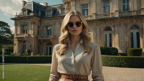 Majestic Style: Fashionable Woman at Opulent Estate