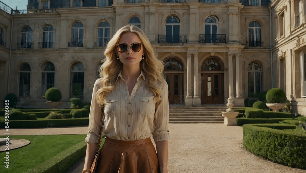 Obraz premium Style and Status: Woman at Exclusive Estate
